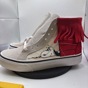Vans x‎ Peanuts Snoopy Red Fringed High Top Sneakers Shoes Men's 4 Women's 5.5**